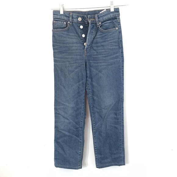 & DENIM Vintage Fit High Waist Straight Button-Fly Jeans Size 27 Medium Wash Den - Picture 2 of 10